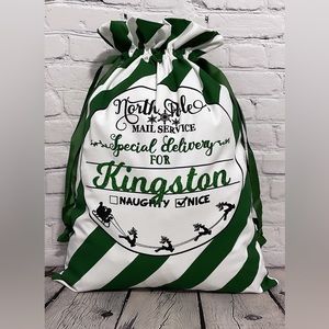 Kids Custom Santa Sack - Green & White Stripes 🎄🤍Brand New Made For You 🎄♥️